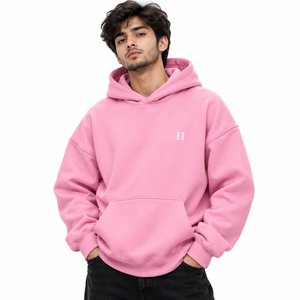 . Sudadera con capucha rosa extragrande de mezcla de algodón para hombre, bordado personalizado en el pecho, forro polar suave, manga larga, jersey OEM al por mayor - Product Image 1