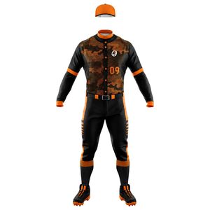 <b>Black</b> Orange Baseball Kit for Men Full Uniform Button Down Jersey <b>Pants</b> Belt Breathable Lightweight Athletic Team Tournament - Product Image 1