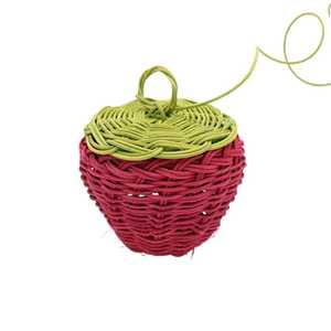 Rattan Strawberry <b>Basket</b> With Lid Kids Furniture Kids Room Handwoven <b>Wicker</b> Strawberry Fruit Shape Toy Storage <b>Basket</b> Decor - Product Image 1