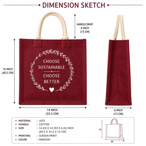 เลือกใช้ถุงผ้าแบบยั่งยืน ขนาดกลาง สีแดง ลายใบไม้สีขาว พร้อมดีไซน์รูปหัวใจ สำหรับใส่ของชำ - Product Image 2