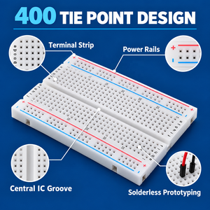 Carte de prototypage électronique sans soudure 400 points 82x55mm <span class=keywords><strong>avec</strong></span> support adhésif pour test de circuits - Product Image 2