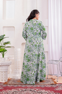 Robe longue en coton écologique à imprimé floral, col mandarin, manches trois quarts, coupe droite, style décontracté - Product Image 3