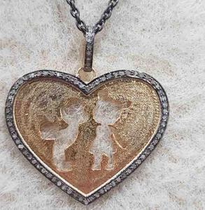 Colgante de Corazón Vintage en Plata de Ley 925 con Diamantes Naturales Engastados, Bañado en Rodio Negro, Tamaño 37x32MM, para Boda - Product Image 4