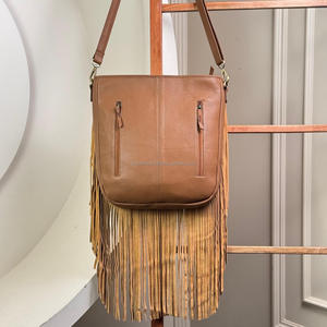 New Design Hand Tooled Leather Fringe Crossbody Bag <b>Large</b> Capacity Genuine Cowhide Leather Sunflower Design <b>Handbag</b> for Women's - Product Image 5