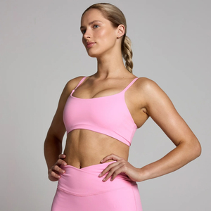 Soutien-gorge de sport rose à maintien élevé avec bretelles croisées, design simple, col rond, vêtements de sport pour femmes - Product Image 3
