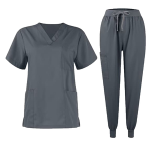 Ensemble de blouses médicales noires pour femmes, vente flash, uniforme d'hôpital en coton noir, pantalon d'uniforme tricoté à manches courtes - Product Image 1