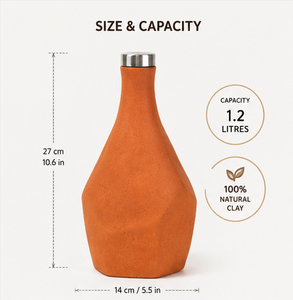 Natural Terracotta Eco-Friendly Self Cooling Water Flask with Stainless Steel Cap for Home Kitchen Use - Product Image 3