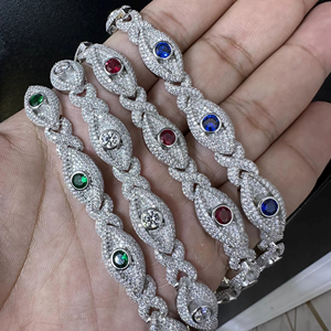 Bracelet Iced Evil Eye Moissanite VVS1 en Argent Sterling 925 Plaqué Or 12MM Chaîne Cubaine Tendance Hip Hop Unisexe - Product Image 1