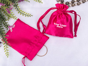 Personalized Dark Pink Satin <b>Drawstring</b> Jewelry Packaging <b>Pouches</b> Custom Logo Lightweight Craftjaipur Brand Jewelry Container - Product Image 3