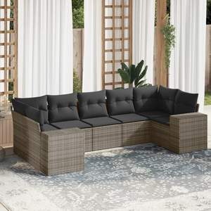 Conjunto de sofás de jardín de ratán PE modular de 7 piezas en gris y gris oscuro - Product Image 1
