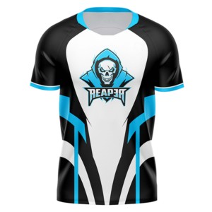 Maillot de football d'hiver personnalisé Reaper unisexe noir blanc bleu, impression sublimée, col rond, manches courtes, évacuation de l'humidité, coupe classique - Product Image 1