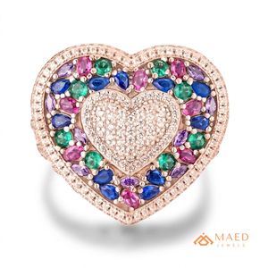 Anillo de Moissanita Multicolor con Corte Baguette en Oro Rosa, Anillo de Lujo Estilo Hip Hop para Hombre, Joyería de Moda para Boda, Regalo - Product Image 1