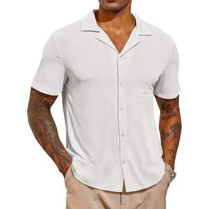 2025 ODM Casual Button Down Floral <b>Shirt</b> for <b>Men</b> Short Sleeve Cuban Collar Woven Textured Summer Beach <b>Stretch</b> Tops - Product Image 3