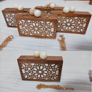 Incrustation de nacre en bois femmes pochette de soirée avec motif de fleurs pour les coactions de mariage de fête - Product Image 2