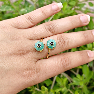 Best selling women <b>ring</b> natural amazonite hand carved flower design <b>adjustable</b> <b>ring</b> brass 18k gold plated fashion jewelry <b>rings</b> - Product Image 2