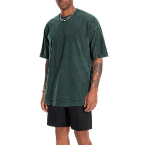 Nouveau T-shirt Homme Oversize Vert Délavé à l'Acide Coupe Longue Manches Courtes Col Rond Uni Style Urbain 100% Coton 2026 ODM OEM - Product Image 5