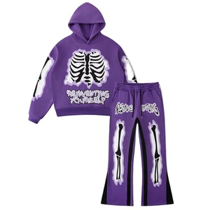 Custom Winter <b>Halloween</b> Letter Print Lightweight 400 GSM 100% Cotton Breathable Quick Dry Drop Shoulder Oversized Tracksuit - Product Image 1