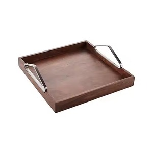 Nueva Bandeja Decorativa Cuadrada de Madera con Asas Metálicas, Diseño Minimalista para Uso Doméstico - Product Image 1