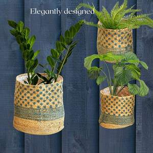 Grand pot de fleurs tressé avec doublure, fait main en jute et corde, panier de plantation décoratif pour plantes d'intérieur, à poser au sol pour le salon - Product Image 6