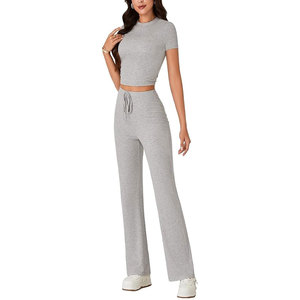 <b>Top</b> Quality Fashionable Trending Products New Arrivals Women Drop Shoulder Solid Crop <b>Top</b> & Track Shorts 2 Piece Short Set - Product Image 3