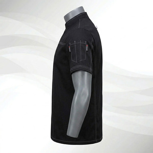 Black <b>Mandarin</b> <b>Collar</b> Double Breasted Chef <b>Jacket</b> Men Workwear Style Regular Fit Polyester Solid Color Long Sleeve - Product Image 2