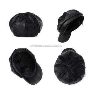 Chapeau d'hiver en cuir PU de haute qualité pour femmes chapeau rond réglable avec chaud à l'intérieur de la mode décontracté chapeaux en gros - Product Image 2