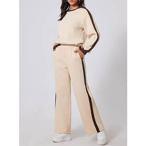 Conjunto de 2 piezas para mujer, conjunto de sudadera y pantalones de chándal con bloques de color, conjunto informal de forro polar, ropa cómoda para estar en casa - Product Image 2