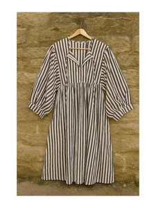 Robe rayée en coton pour femme avec col profond et fermeture à cordon – Coupe décontractée, robe longue maxi douce et respirante - Product Image 3