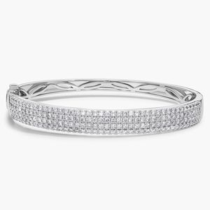 Women's Diamond Synthetic Lab Grown Round Brilliant Cut Multi-Row Bangle in White Gold - Product Image 1