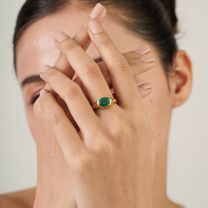 Trending Precious Gemstone Genuine Emerald East West Set Chunky <b>Dome</b> <b>Ring</b> For Men's Statement 18K Solid Yellow Gold Jewelry - Product Image 2