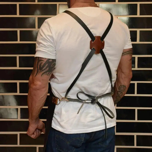 Custom Leather Zipper Durable Fashionable Adjustable Sleeveless Bib <b>Apron</b> with Pockets Vintage Grill <b>Kitchen</b> Work <b>Apron</b> - Product Image 4