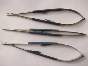 Porte-aiguilles Micro TC Castroviejo 14cm et 18cm, lot de 4 pièces, instrument chirurgical ophtalmique recouvert de bleu, droit et courbé - Product Image 2