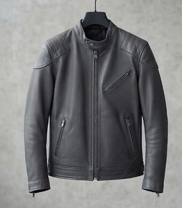 Chaqueta de Motociclista de Cuero para Hombre con Cuello Alto y Cierre de Cremallera - Product Image 5