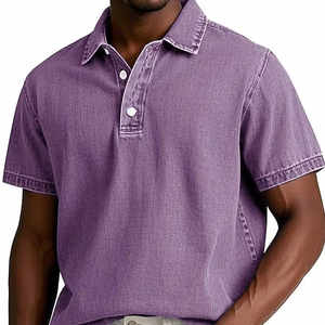 Polo de Mezclilla Gris de Manga Corta para Hombre, Estilo Casual, Cierre de Botones, Corte Regular, Tejido Antiarrugas - Product Image 6