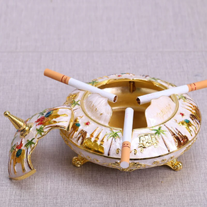 ที่เขี่ยบุหรี่สไตล์ไทยโบราณสีขาวทองประดับตกแต่งอย่างหรูหรา พร้อมลวดลายช้างหลากสีสัน จำหน่ายในราคาขายส่ง - Product Image 1