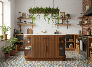 Meubles PKP, armoire de cuisine moderne en teck avec portes en verre, plateau en marbre, construction solide, design écologique, facile à nettoyer - Product Image 6