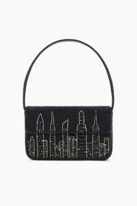 Sac à bandoulière artisanal en perles noires à motif grille de strass et treillis de cristaux, directement de l'usine, modèle Blueprint - Product Image 2