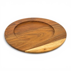 Handcrafted Round Wooden Serving Tray | Decorative <b>Snack</b>, Fruit & Coffee Table Serving Platter 12 Inch - Product Image 3