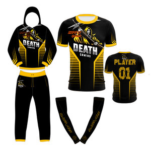 ชุดเสื้อฮู้ดดี้และกางเกงจ็อกเกอร์สำหรับนักเล่นเกมอีสปอร์ต พิมพ์ลายแบบซับลิเมชั่น สีแดงดำ สำหรับผู้ใหญ่ 男女  แห้งเร็ว เสื้อคอกลม กางเกงขายาว พร้อมปลอกแขน - Product Image 6