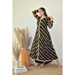 Ensemble Kurta en Chiffon Lehariya Noir Cendré Taille XS - Product Image 4