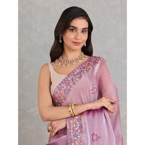 Sari de créateur à silhouette droite avec imprimé floral et broderies de sequins pour les occasions de fête - Product Image 6