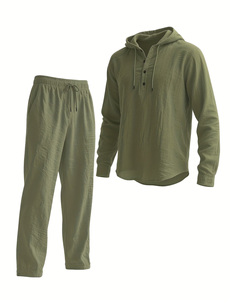 Long Sleeved Men's Set New Casual Cotton Hooded Sweatshirt Pants Solid Color Outdoor Anti-pilling 220g Versatile High-end - Product Image 5