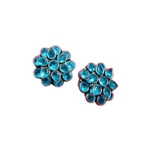 Boucles d'oreilles clous en laiton plaqué argent antique avec perle d'imitation et topaze brumeuse, cadeau tendance pour femme - Product Image 1