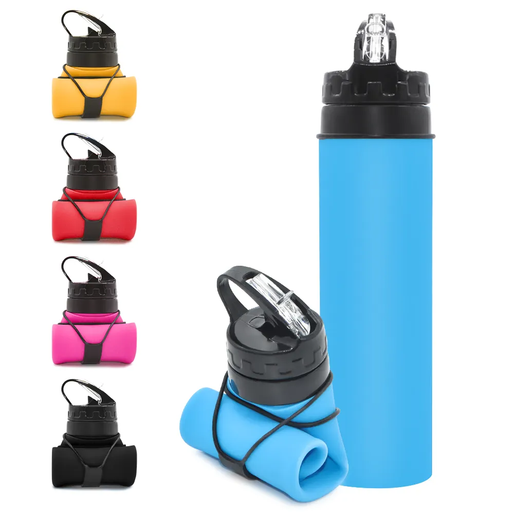 Eco-friendly Leak Proof Silicone Folding Outdoor Sports Water Bottles Portable Drink Folding Travel Bottle