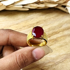 Hot Selling Tribal Textured <b>Ring</b> Boho Brass Band Women 18k <b>Gold</b> Plated Vintage <b>Cocktail</b> Garnet Statement <b>Ring</b> Wholesale/OEM/ODM - Product Image 2
