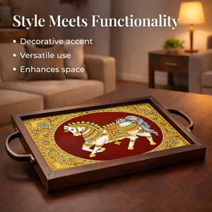 Horse Printed <b>Sticker</b> Wooden Serving Tray with Handle Rectangular Shape Deluxe Grade Elegant Decorative Design for Restaurant - Product Image 6