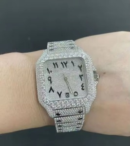Montre de luxe carrée en acier inoxydable avec lunette sertie de diamants, affichage analogique de la date, bracelet unisexe tendance, boîtier de 38 mm, bracelet de 20 cm - Product Image 4