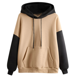 เสื้อฮู้ดดี้โอเวอร์ไซส์สำหรับผู้หญิง แบรนด์ OEM ผ้าฝ้ายผสมใยไผ่ ถักทอ สีสันตัดกัน แขนยาว สไตล์ลำลองสำหรับฤดูใบไม้ร่วง มีกระเป๋า - Product Image 1