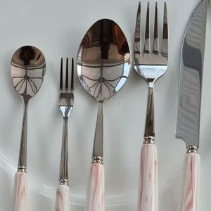 Juego de Cubiertos de Acero Inoxidable con Mango de Madera, Ecológicos y Biodegradables, para Restaurante, Comida para Llevar, Fiestas, de Lujo - Product Image 1