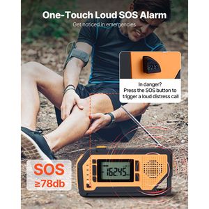 Radio météo portable d'urgence 2000 mAh avec alerte FM/AM/WB/NOAA, manivelle solaire et chargement USB, alarme SOS - Product Image 2